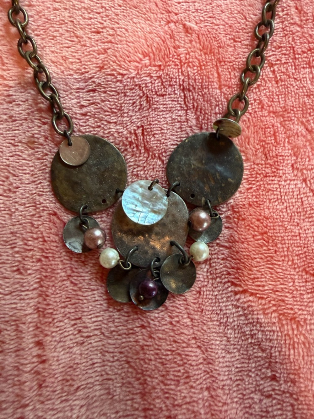 Boho Multi-Disc Necklace with Mixed Beads - Brown